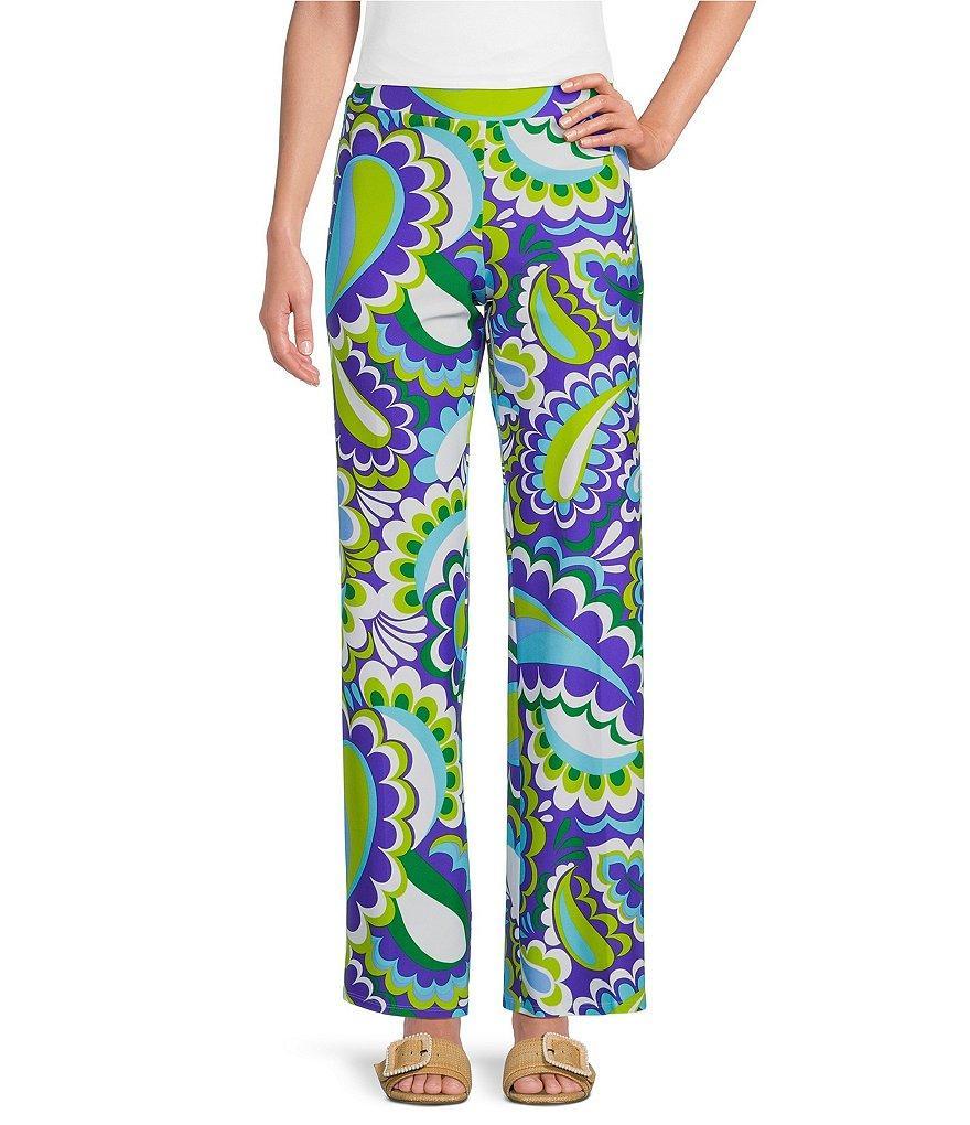 Jude Connally Trixie Jude Cloth Knit Mod Paisley Iris Print Wide-Leg Pull-On Pants Product Image