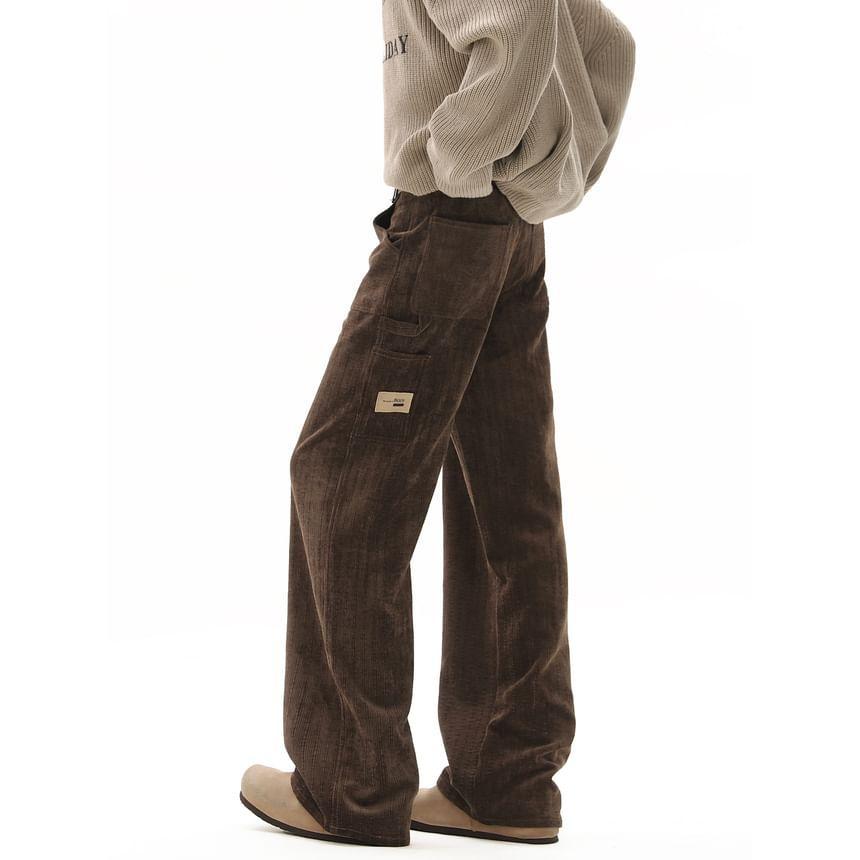 Mid Rise Plain Corduroy Straight Leg Cargo Pants Product Image