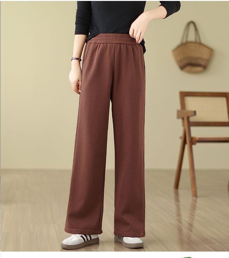 High Rise Plain Knit Wide Leg Pants Product Image