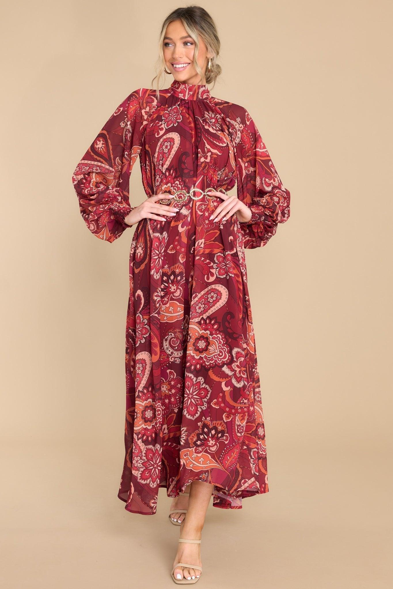 Aura The Perfect Spice Burgundy Multi Print Maxi Dress Product Image