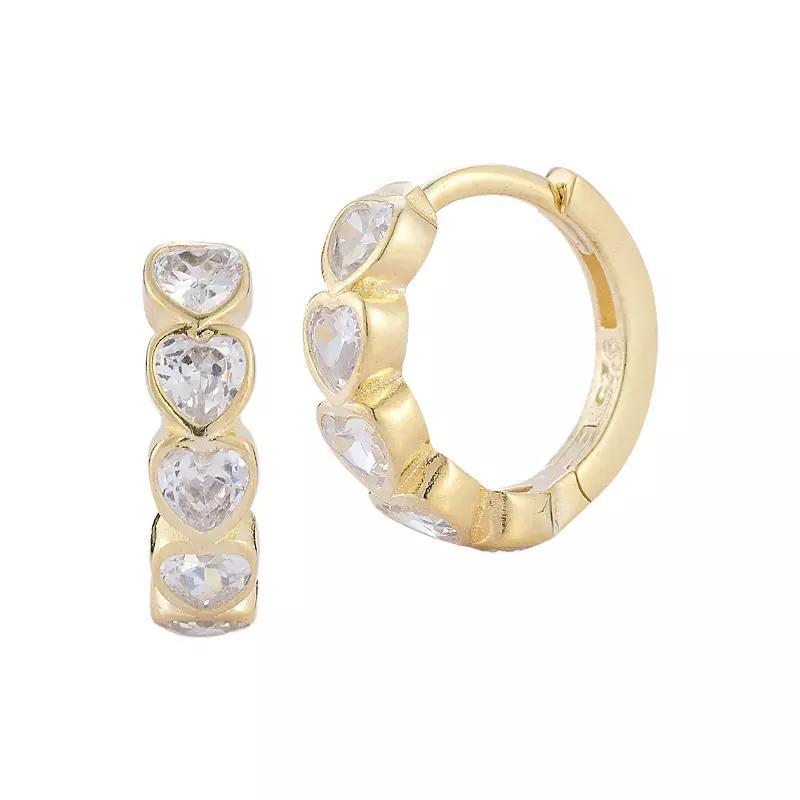 Sunkissed Sterling Cubic Zirconia Heart Huggie Hoop Earrings, Womens, Gold Tone Product Image