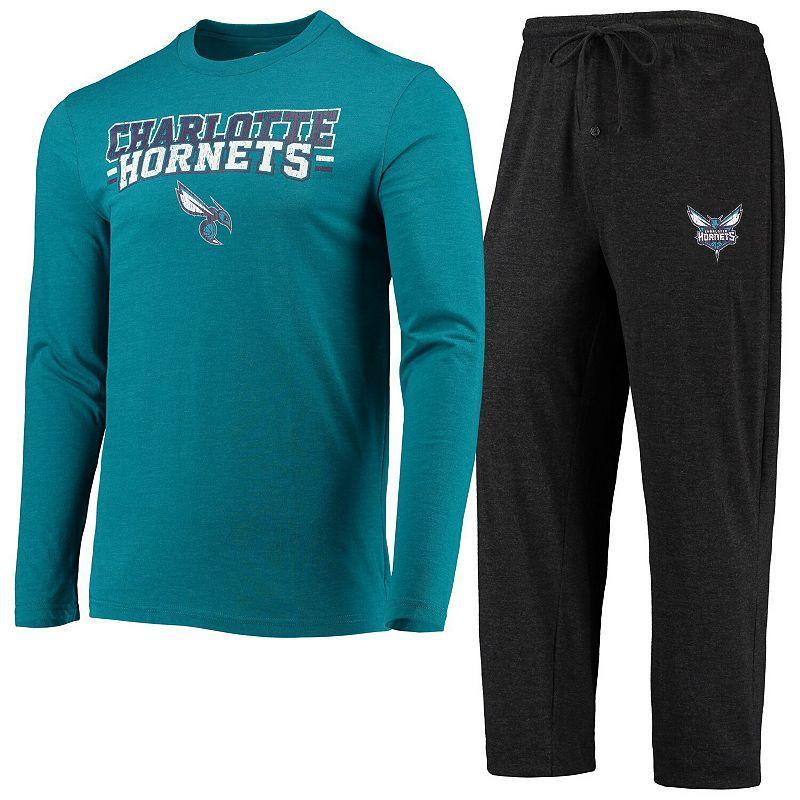 Mens Concepts Sport Black/Teal Charlotte Hornets Long Sleeve T-Shirt & Pants Sleep Set Product Image