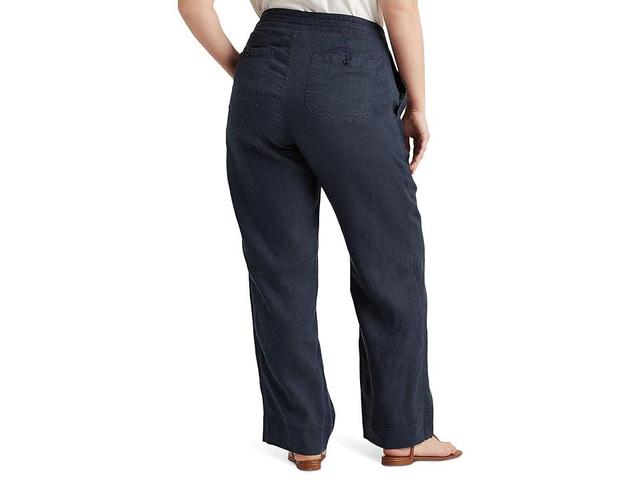 LAUREN Ralph Lauren Plus Size Linen Wide-Leg Pants (Lauren Navy) Women's Casual Pants Product Image