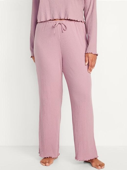 High-Waisted Ribbed Pajama Pants Product Image