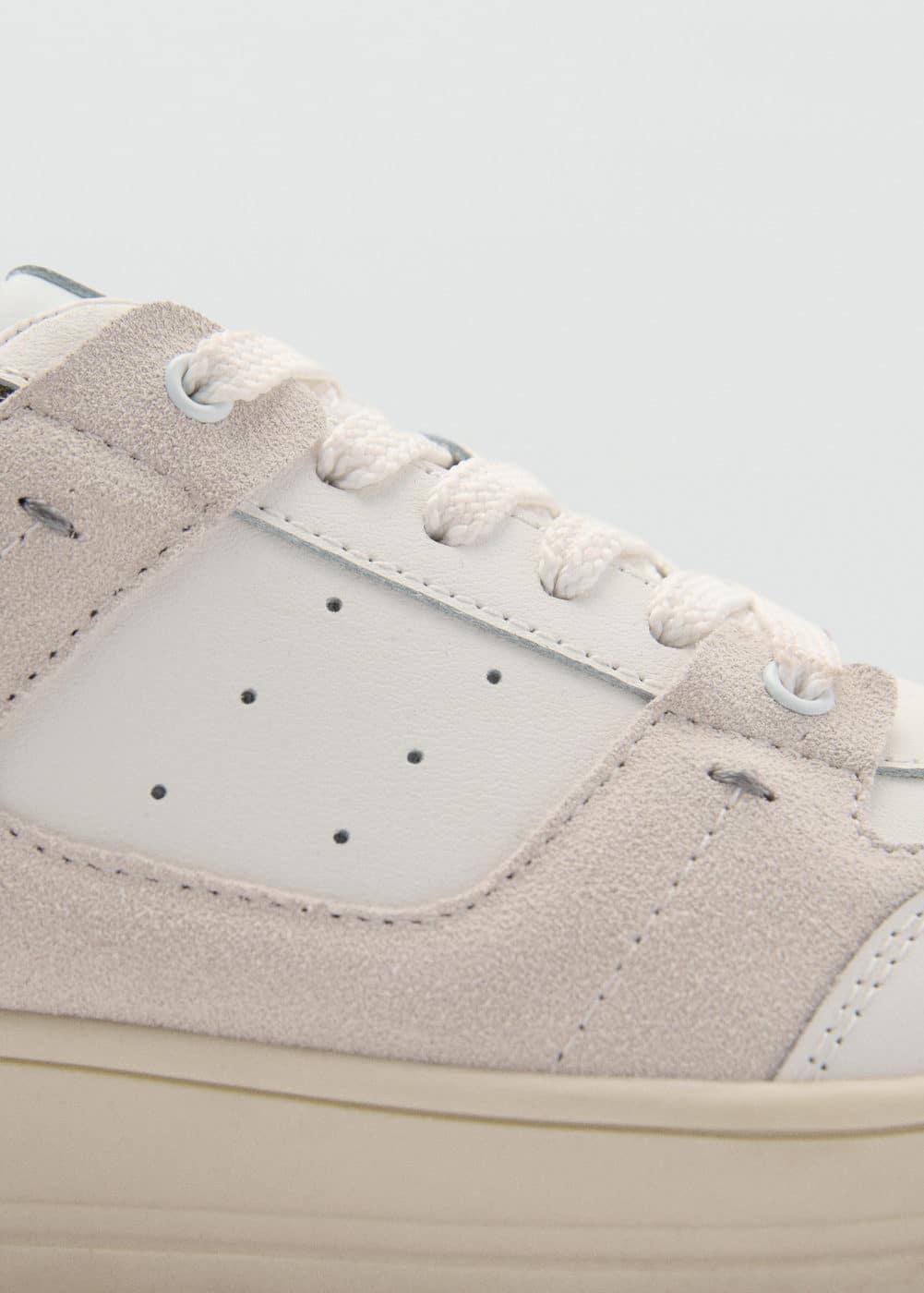 MANGO MAN - Leather mixed sneakers whiteMen Product Image