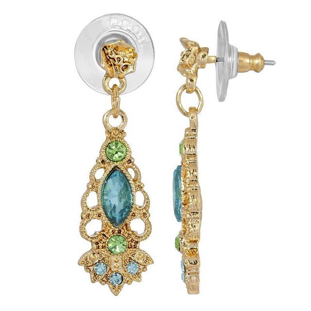 1928 Gold Tone Aqua Green Crystal Accent Drop Earrings, Womens Product Image