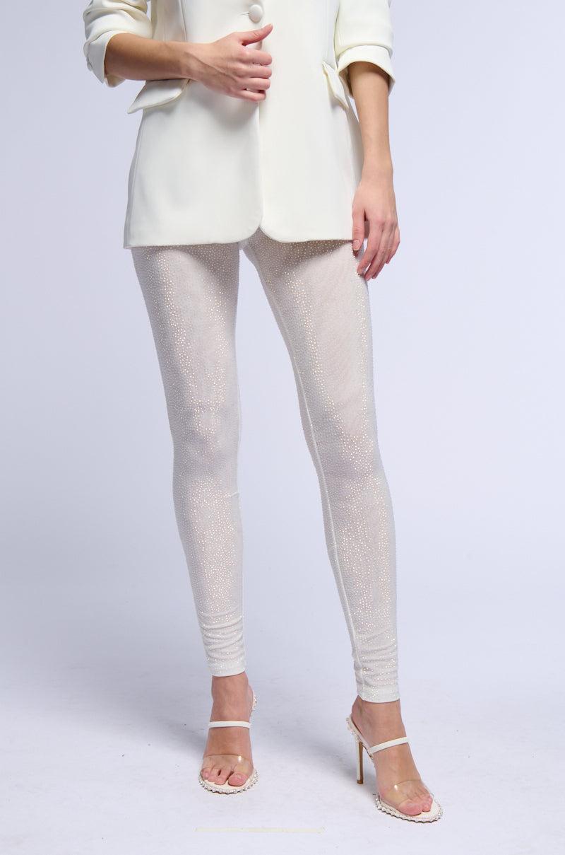 CLARISSA EMBELLISHED MESH LEGGINGS IN WHITE Product Image