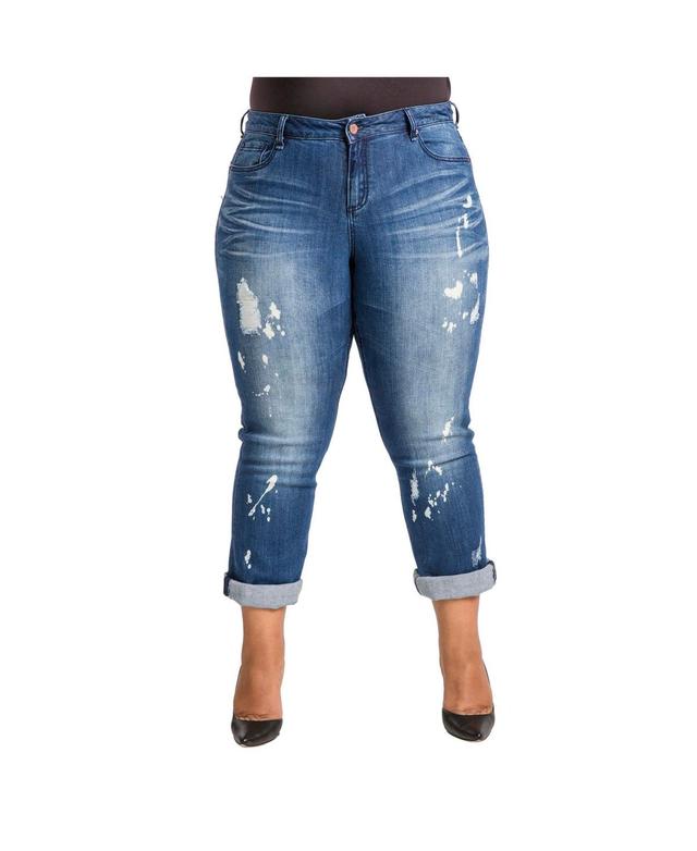 Womens Plus Size Curvy-Fit Bleach Spots Boyfriend Jeans Product Image