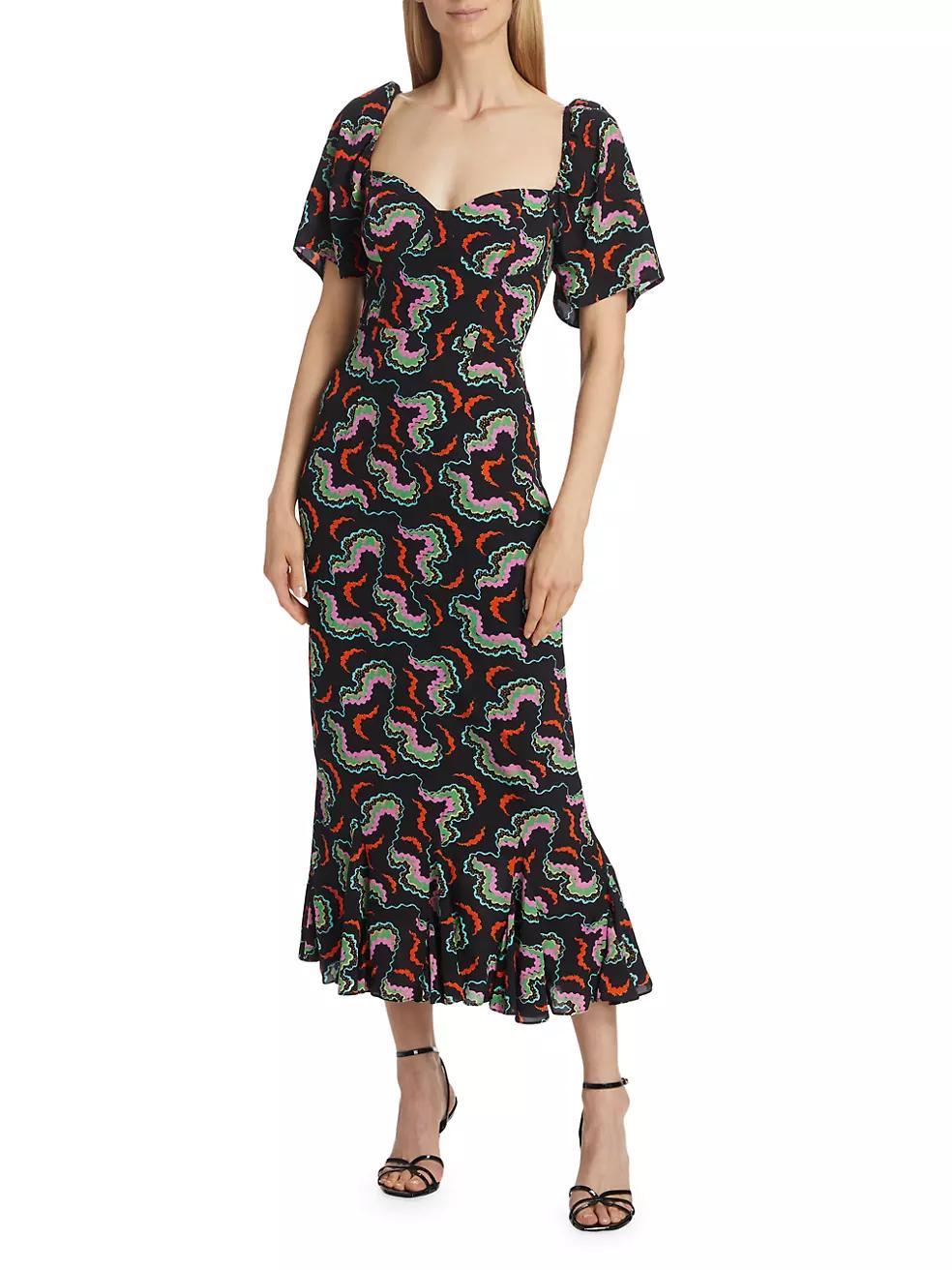 Ramona Printed Fluted-Hem Midi-Dress Product Image