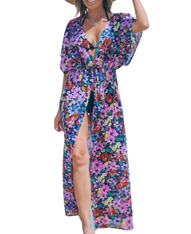 Cupshe Womens Ditsy Floral Tie Front Kimono Cover-Up Product Image