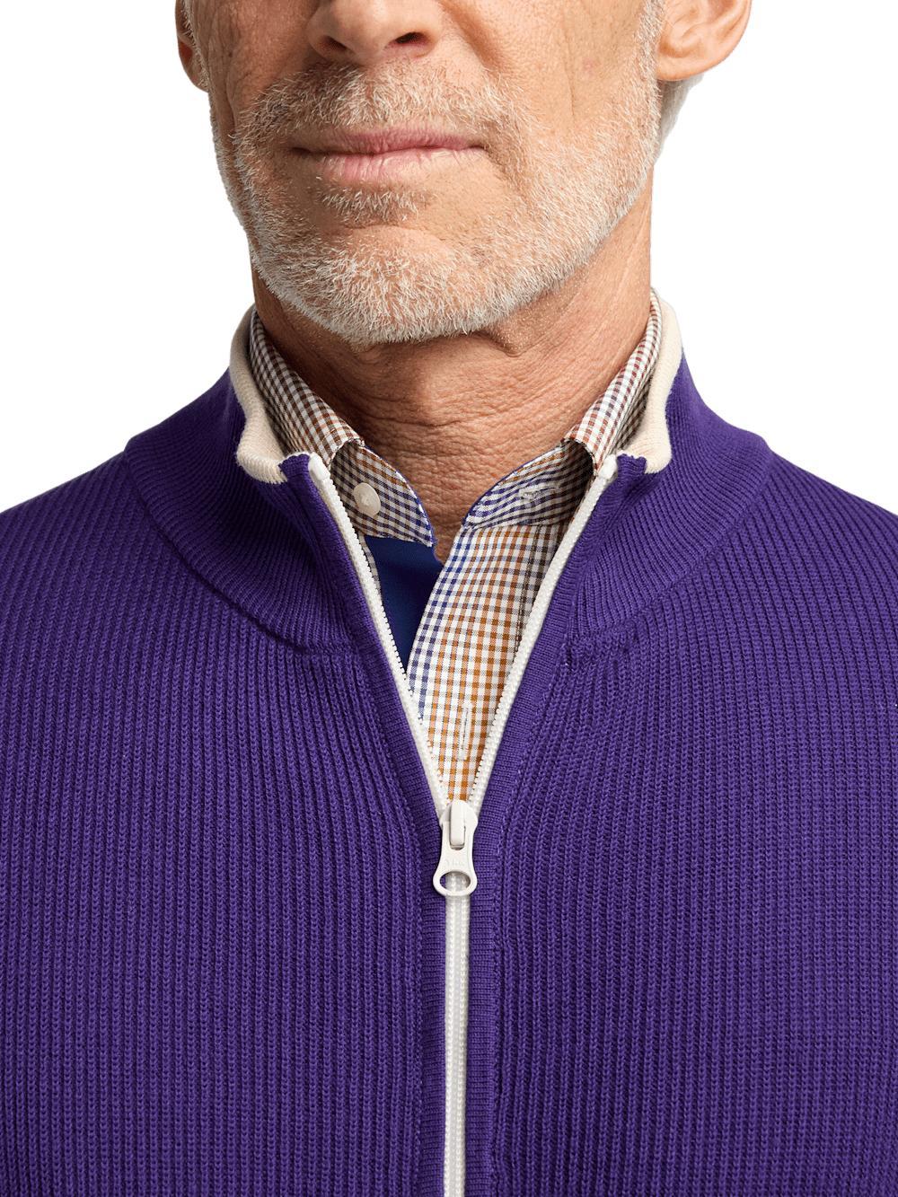 Cotton Full Zip Mock Neck Vest - Purple Product Image