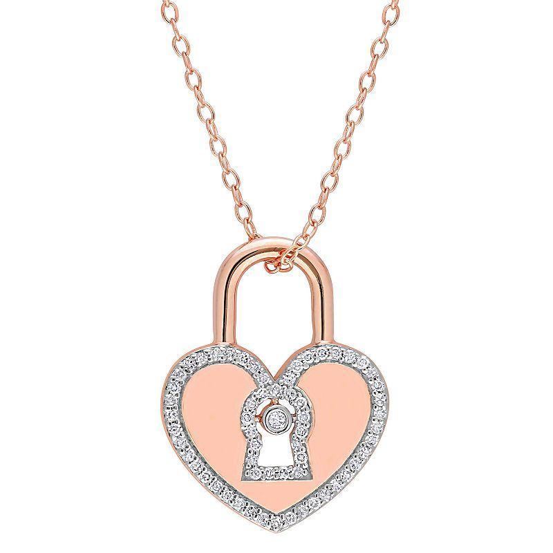 Stella Grace 18k Gold Over Sterling Silver 1/5 Carat T.W. Diamond Heart Locked Pendant Necklace, Womens 18k Gold Plated Product Image