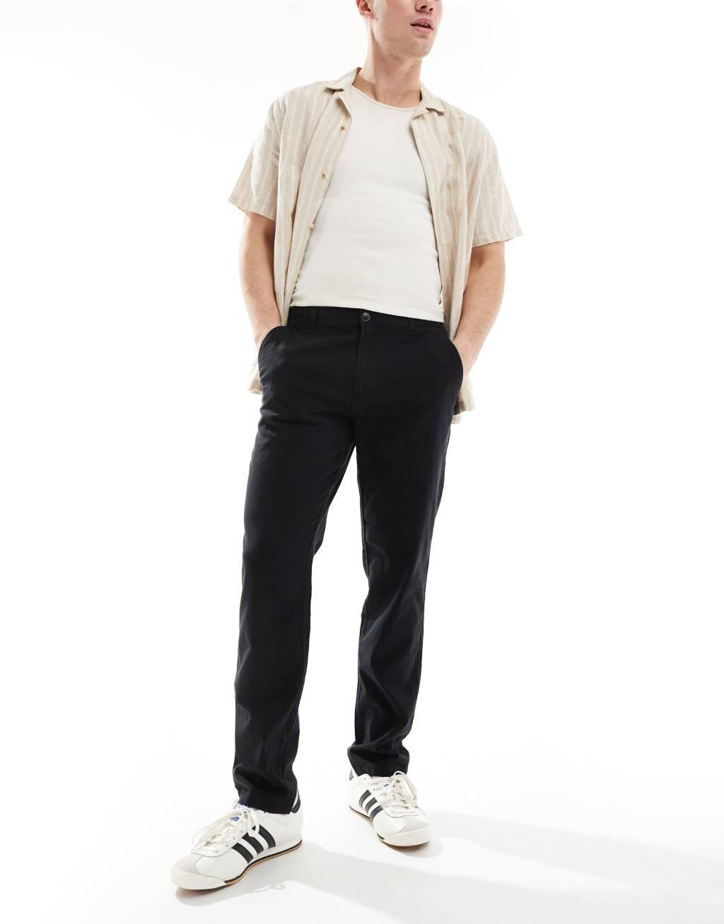 Jack & Jones linen mix chinos in black  Product Image