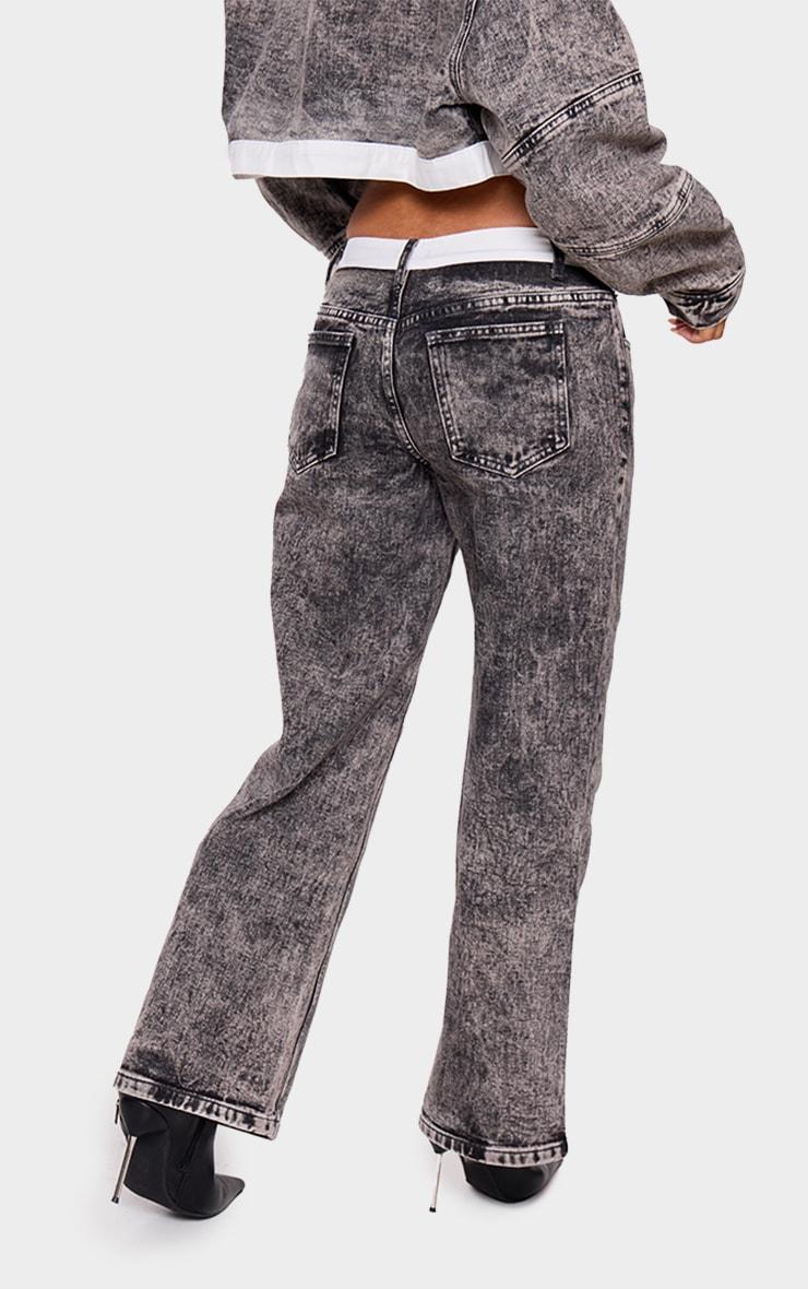 Petite Washed Grey Contrast Waistband Denim Jeans Product Image