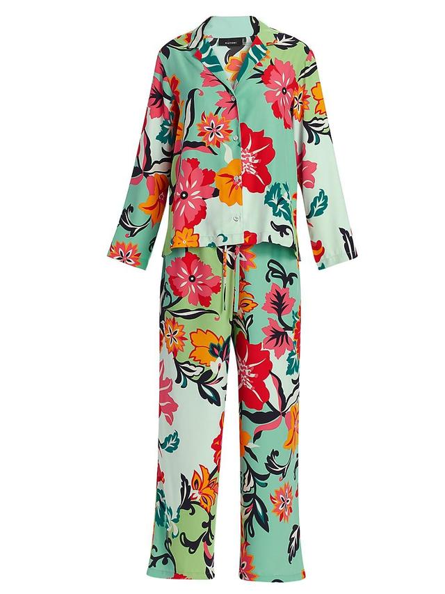 Womens Marbella 2-Piece Floral Matte Satin Pajama Set Product Image