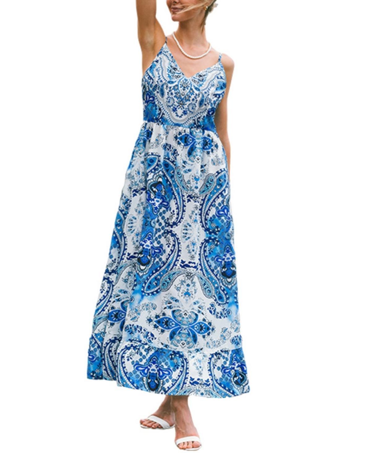 Cupshe Womens Paisley Print Pocket Maxi Beach Dress blue Product Image