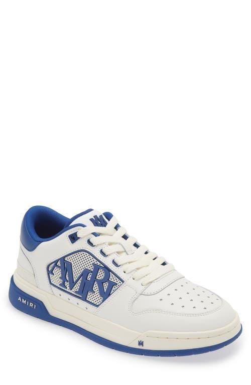 AMIRI White And Blue Low Top Sneakers With Contrasting Logo Lettering In Cotton Man In White Blue Product Image