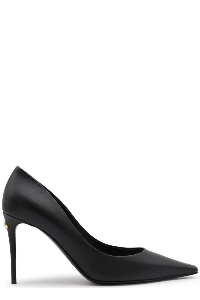 DOLCE & GABBANA Logo Plaque Pointed Toe Pumps In Black Product Image