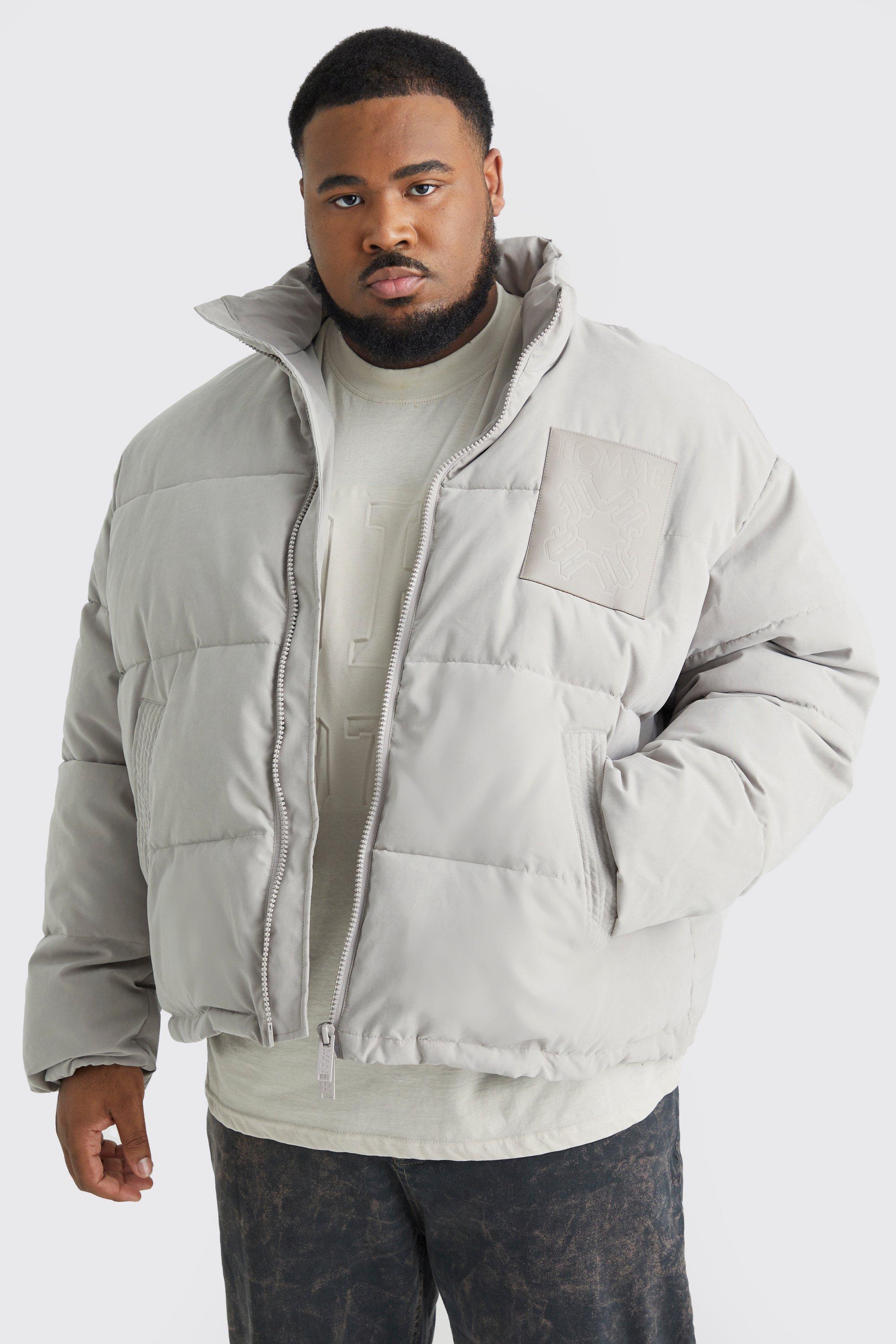 Plus Boxy Oversized Pu Patch Peached Nylon Puffer | boohooMAN USA Product Image