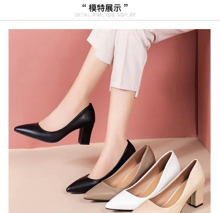 Block Heel Plain Pointy Pumps Product Image