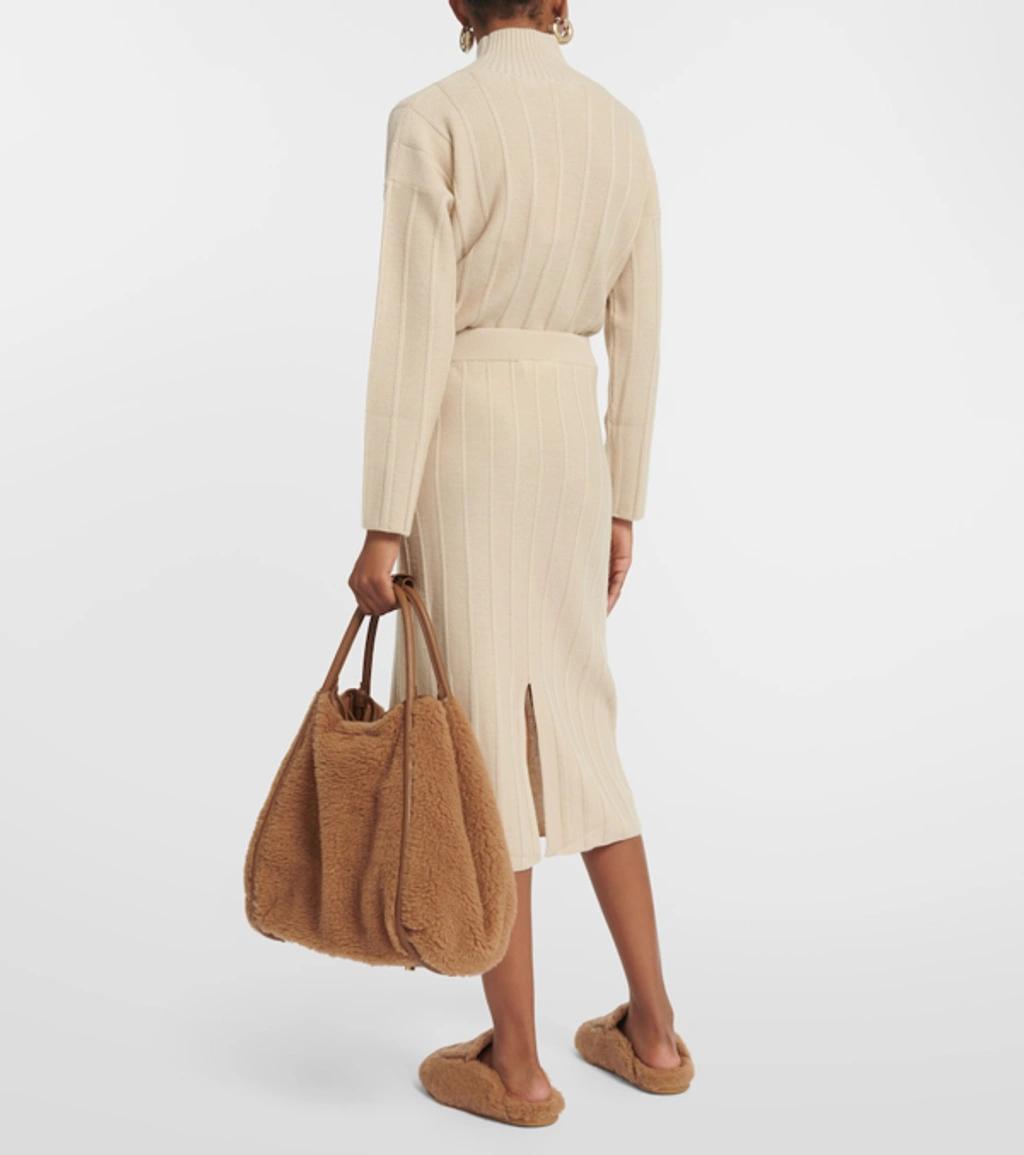 MAX MARA Melk Wool Rib Knit Midi Skirt In Light Beige product image