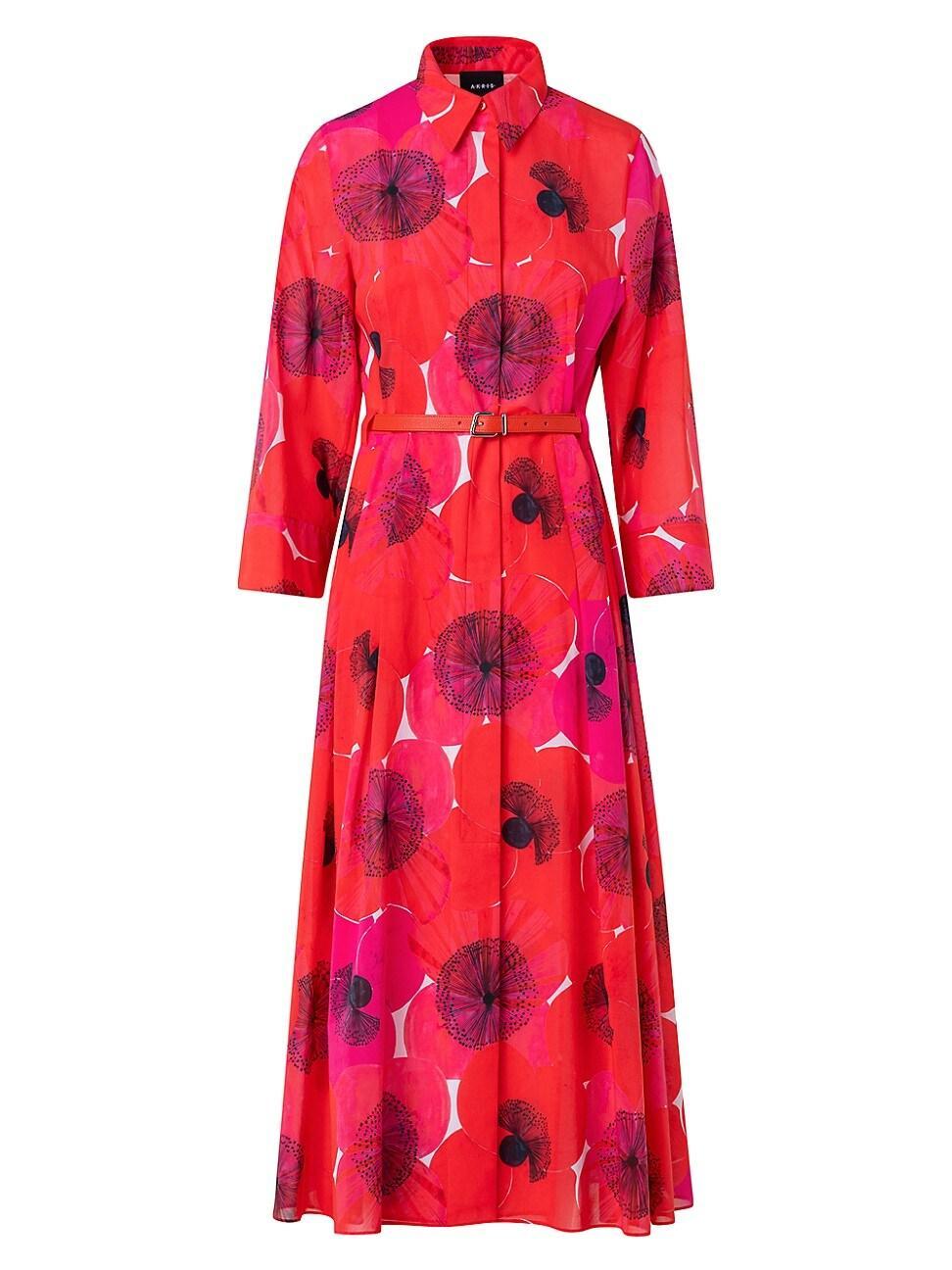 Poppies Print Belted Midi Dress Product Image