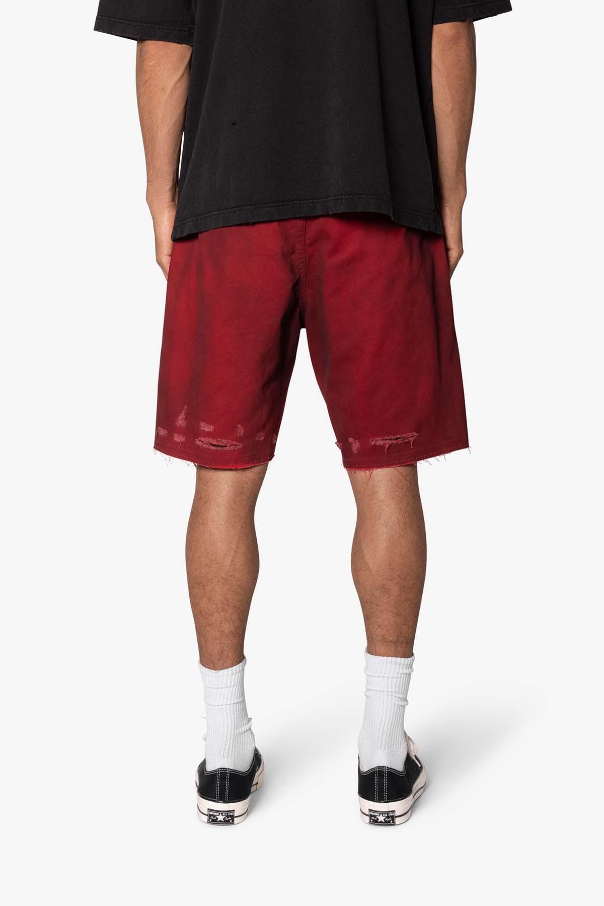 Burnt Distressed Red Denim Shorts - Red Product Image