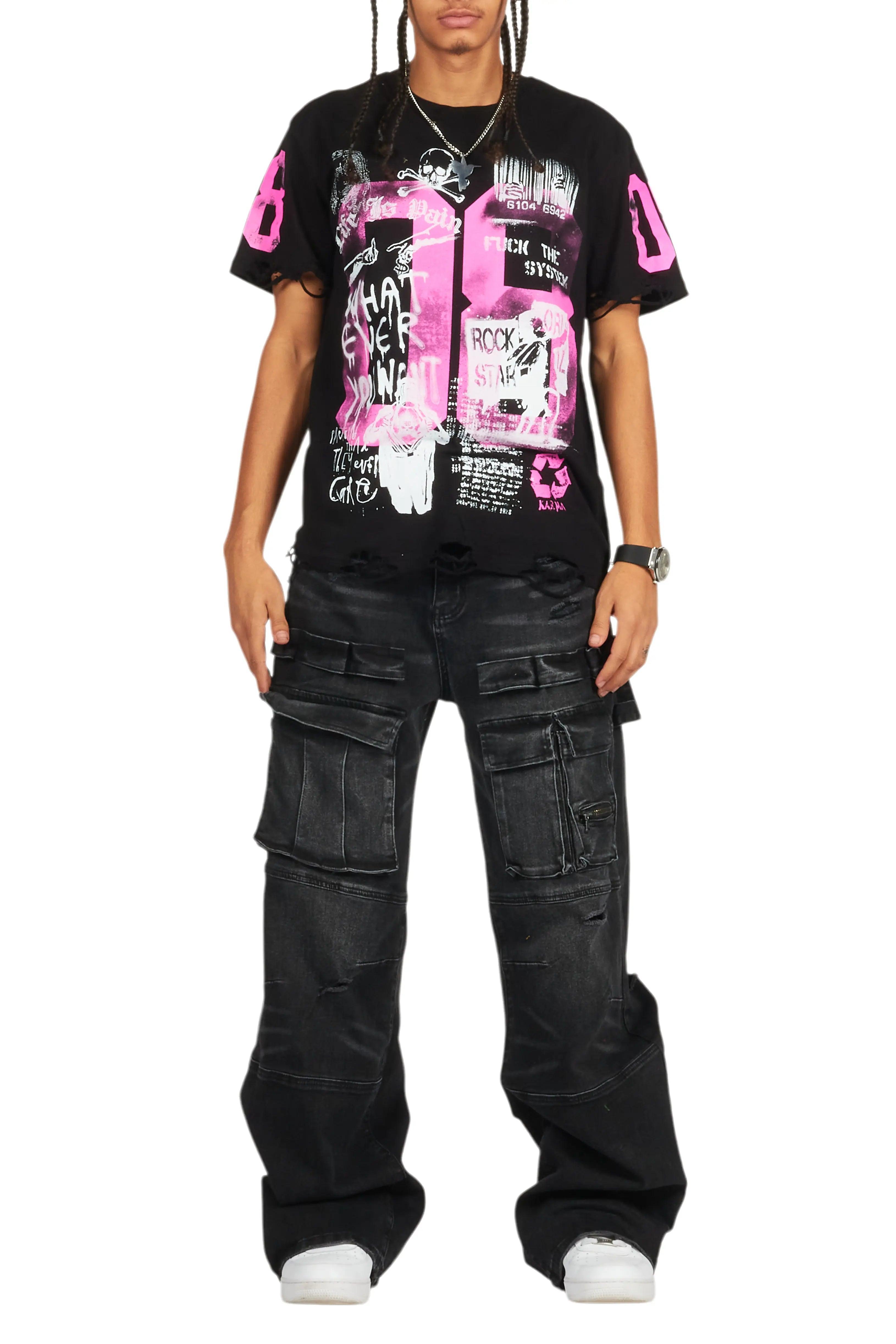 Grill Black/Pink Graphic Oversized T-Shirt Male Product Image