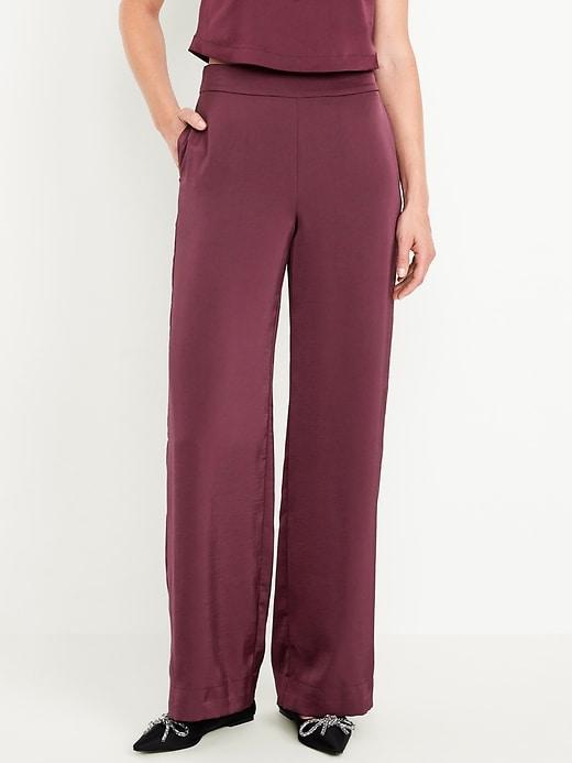 High-Waisted Satin Super Wide-Leg Pants Product Image