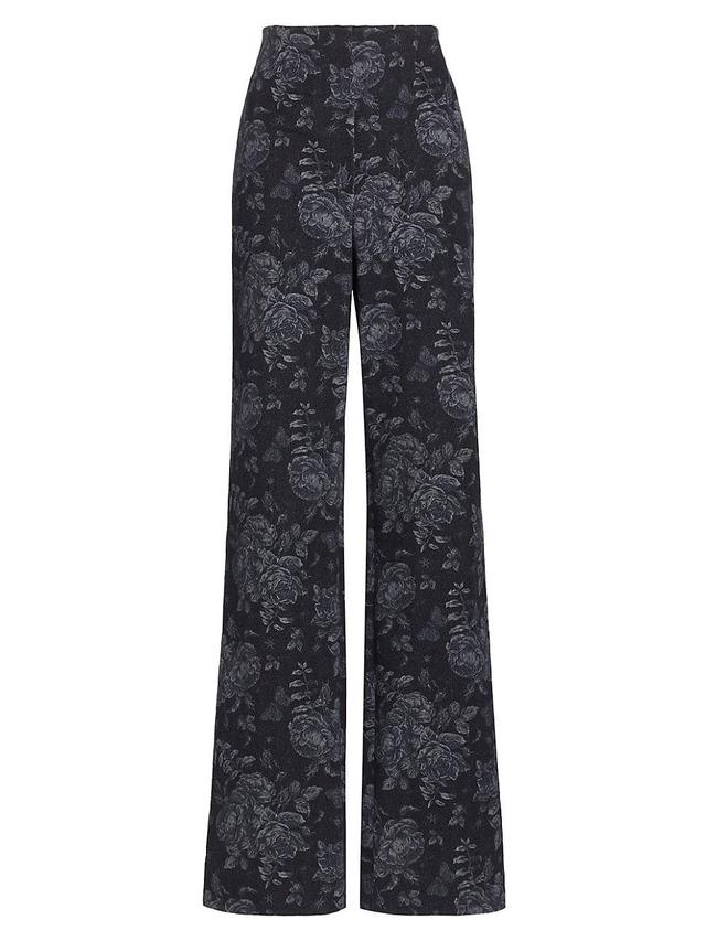 Womens Floral Denim Straight-Leg Pants Product Image