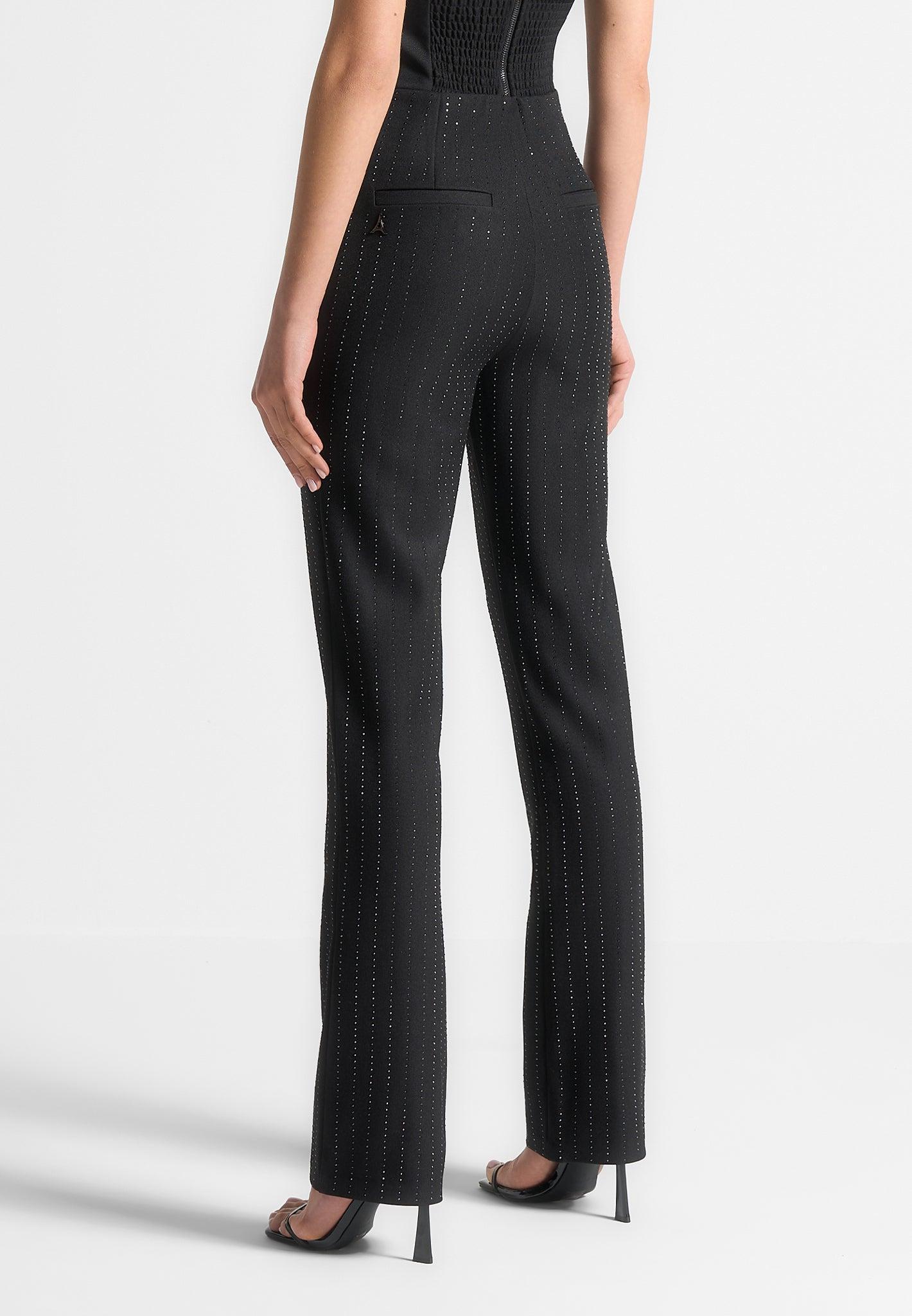 Rhinestone Tailored Straight Leg Trousers - Black Female Product Image