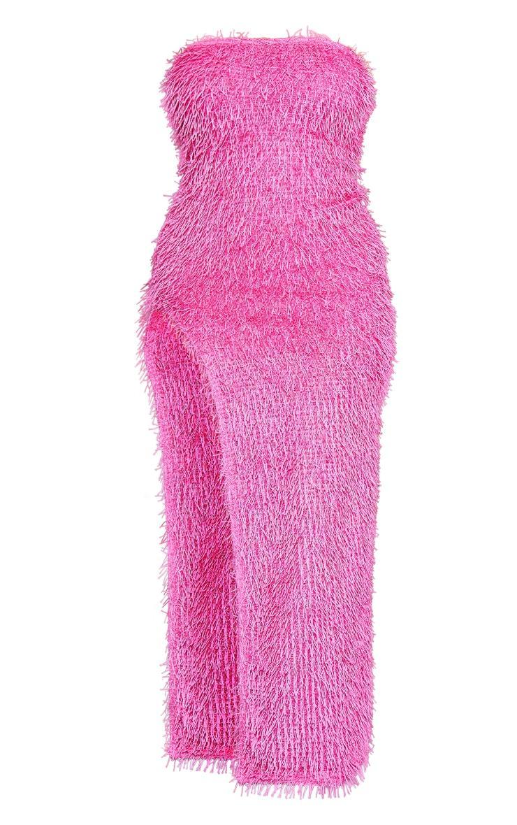 Shape Hot Pink Faux Feather Glitter Bandeau Split Side Maxi Dress Product Image