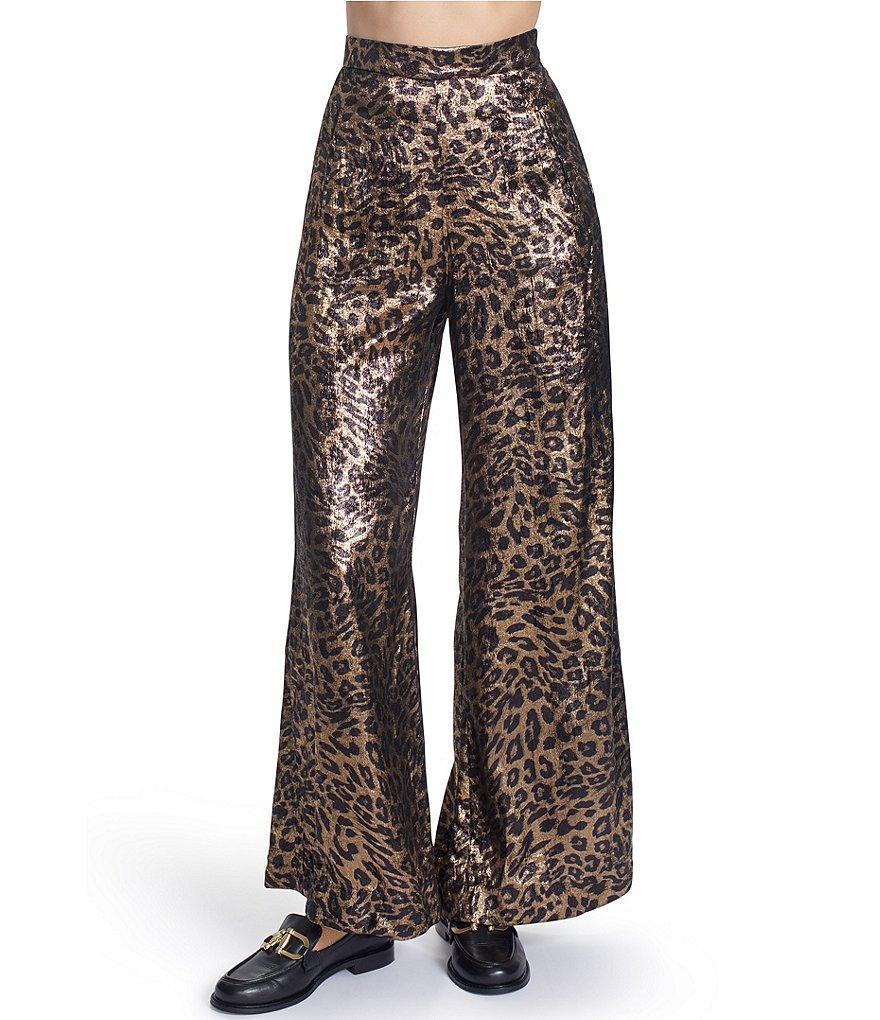 COREY LYNN CALTER Tasha Woven Metallic Leopard Print Wide Leg Pant Product Image