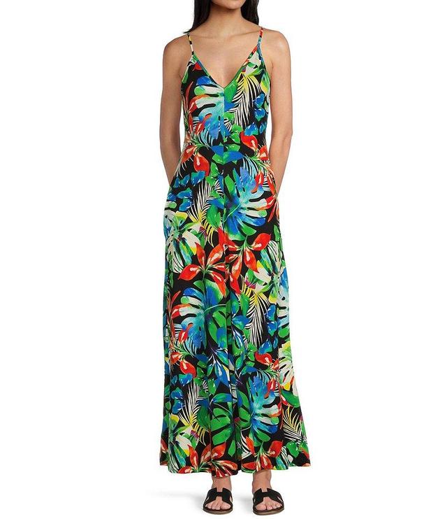 Stilletto's V-Neck Center Seam Tropical Knit Maxi Dress Product Image