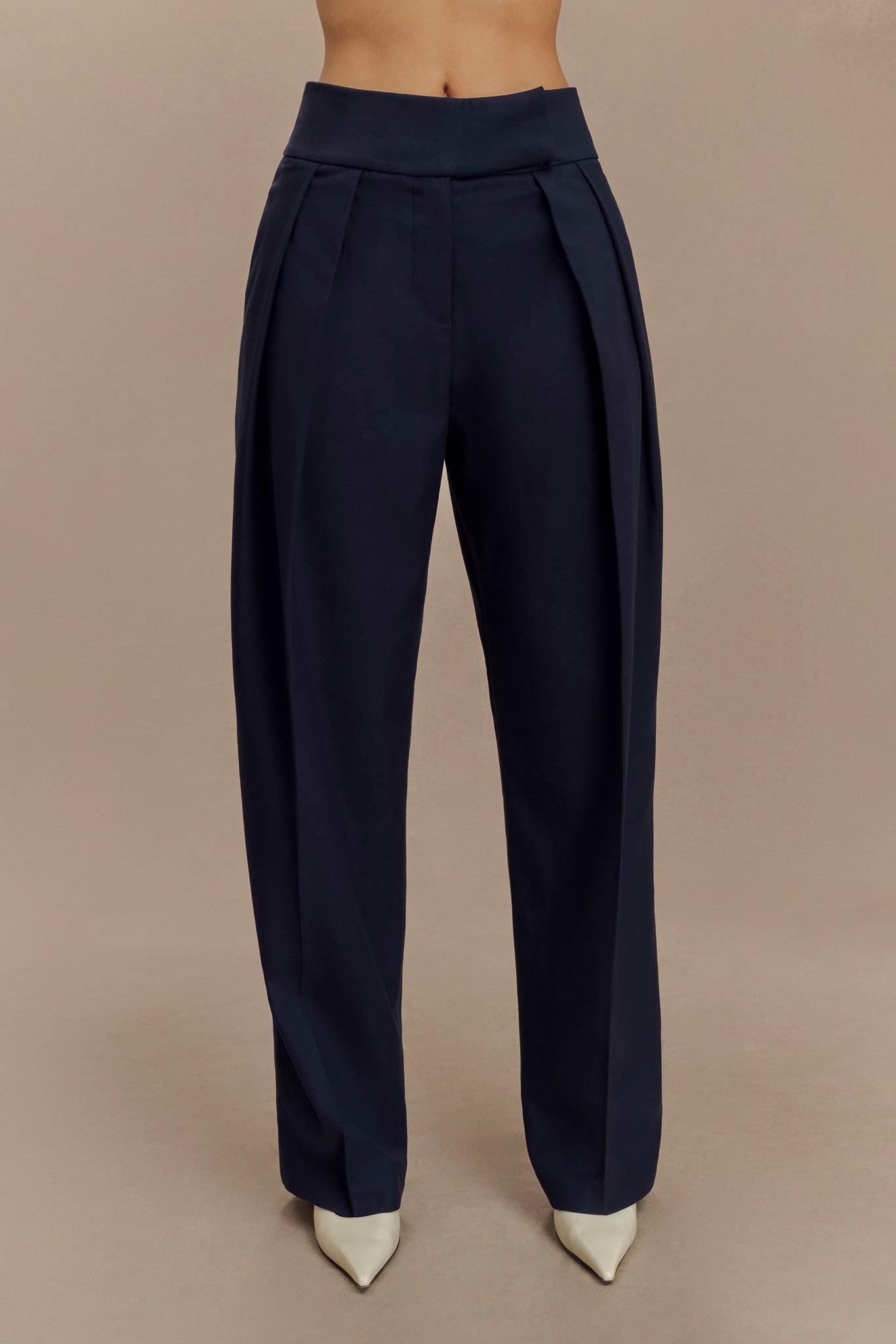 Penelope Pleated High Waisted Pants - Dark Navy Product Image