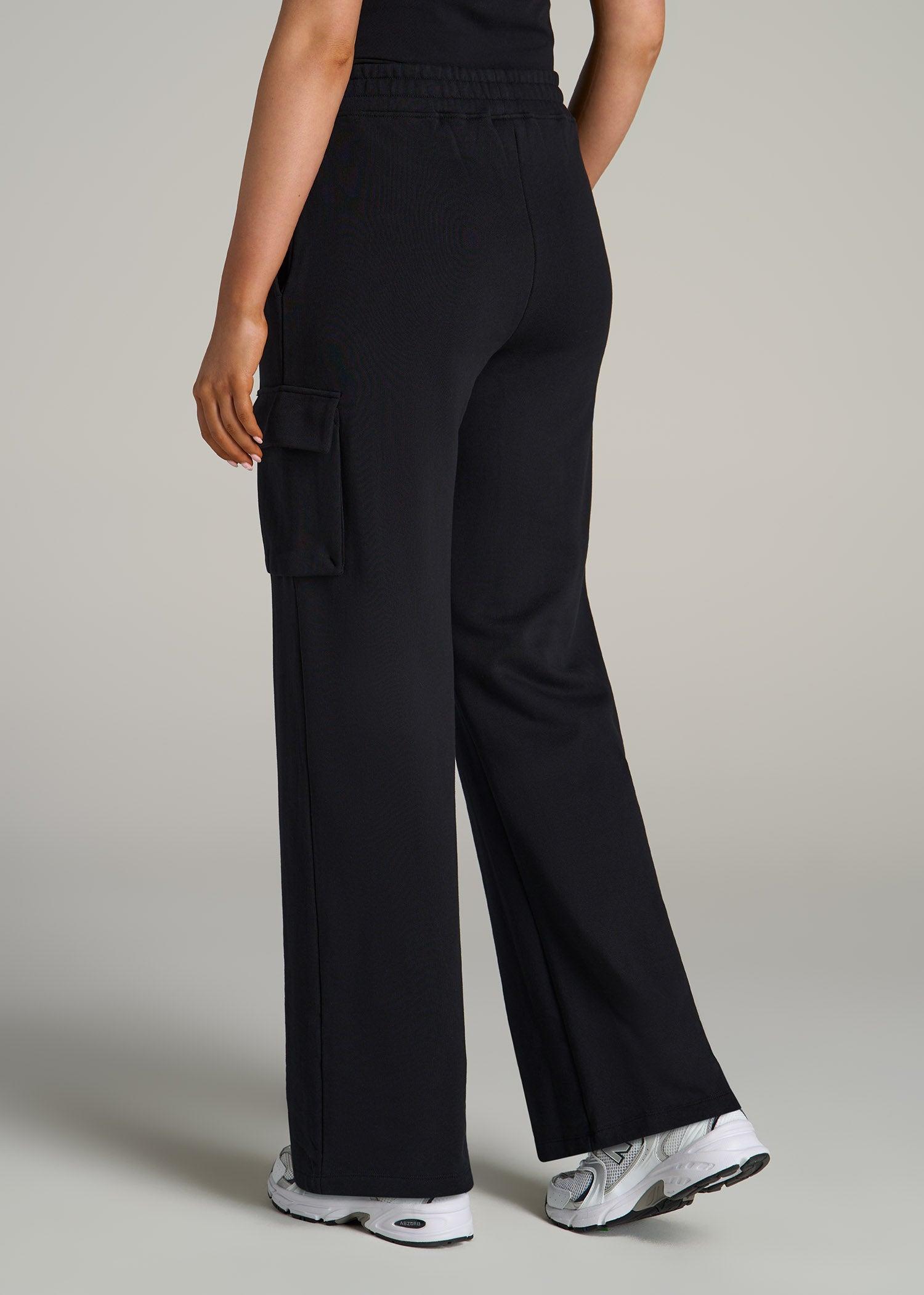 French Terry Wide Leg Cargo Sweatpants for Tall Women in Black Product Image