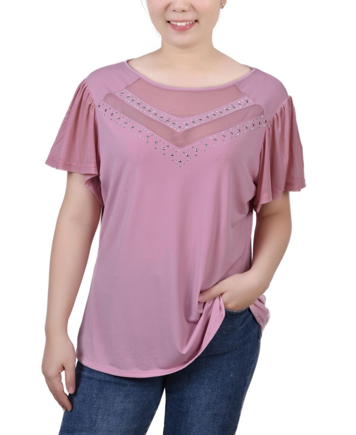 Petite Studded Short Flutter Sleeve Top Product Image