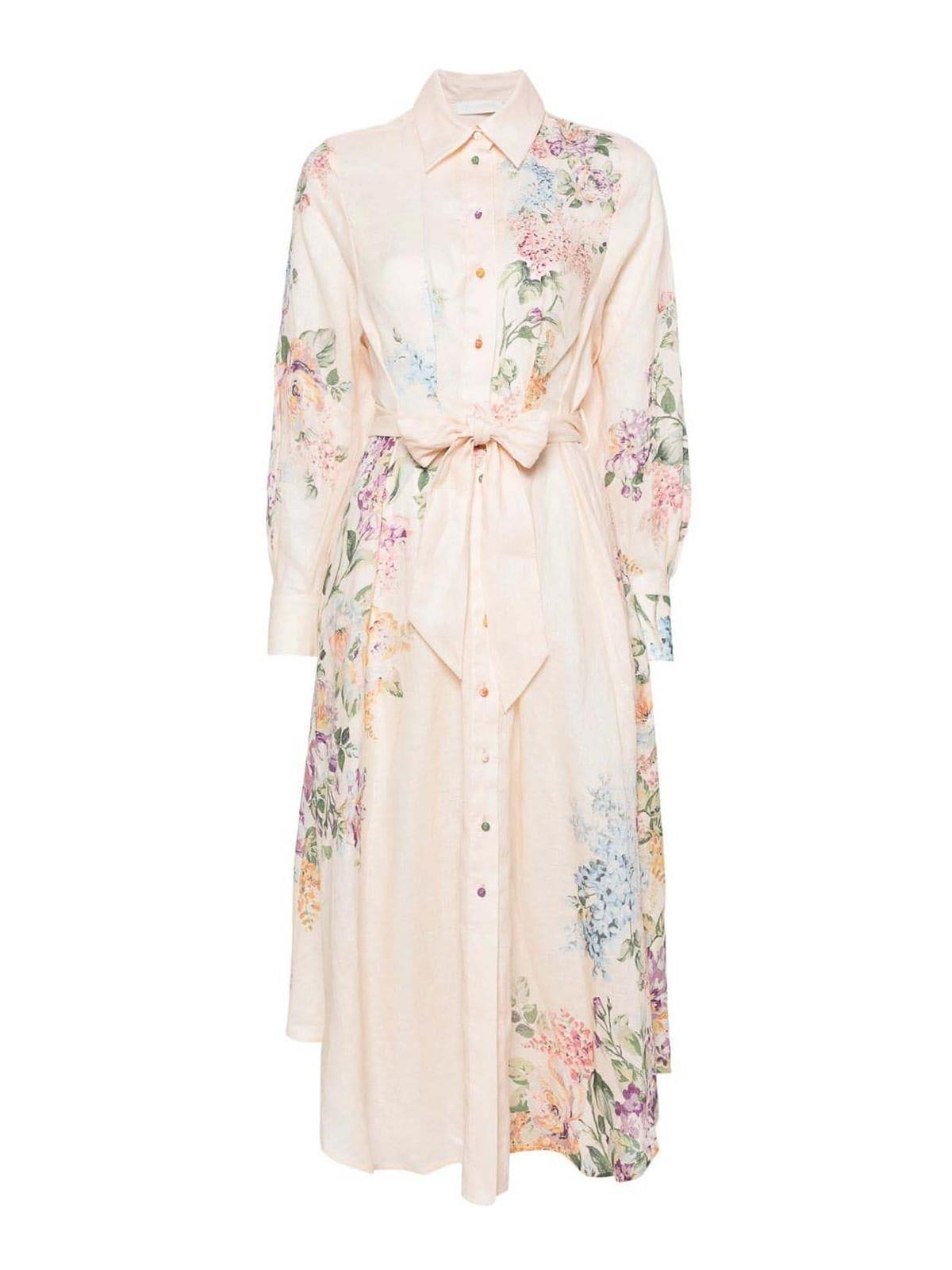 ZIMMERMANN Halliday Floral Shirt Dress In Beis Product Image