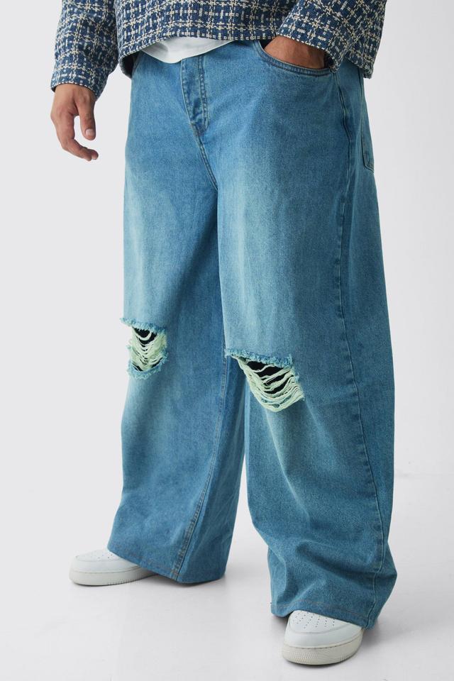 Plus Baggy Fit Distressed Jeans | boohooMAN USA Product Image