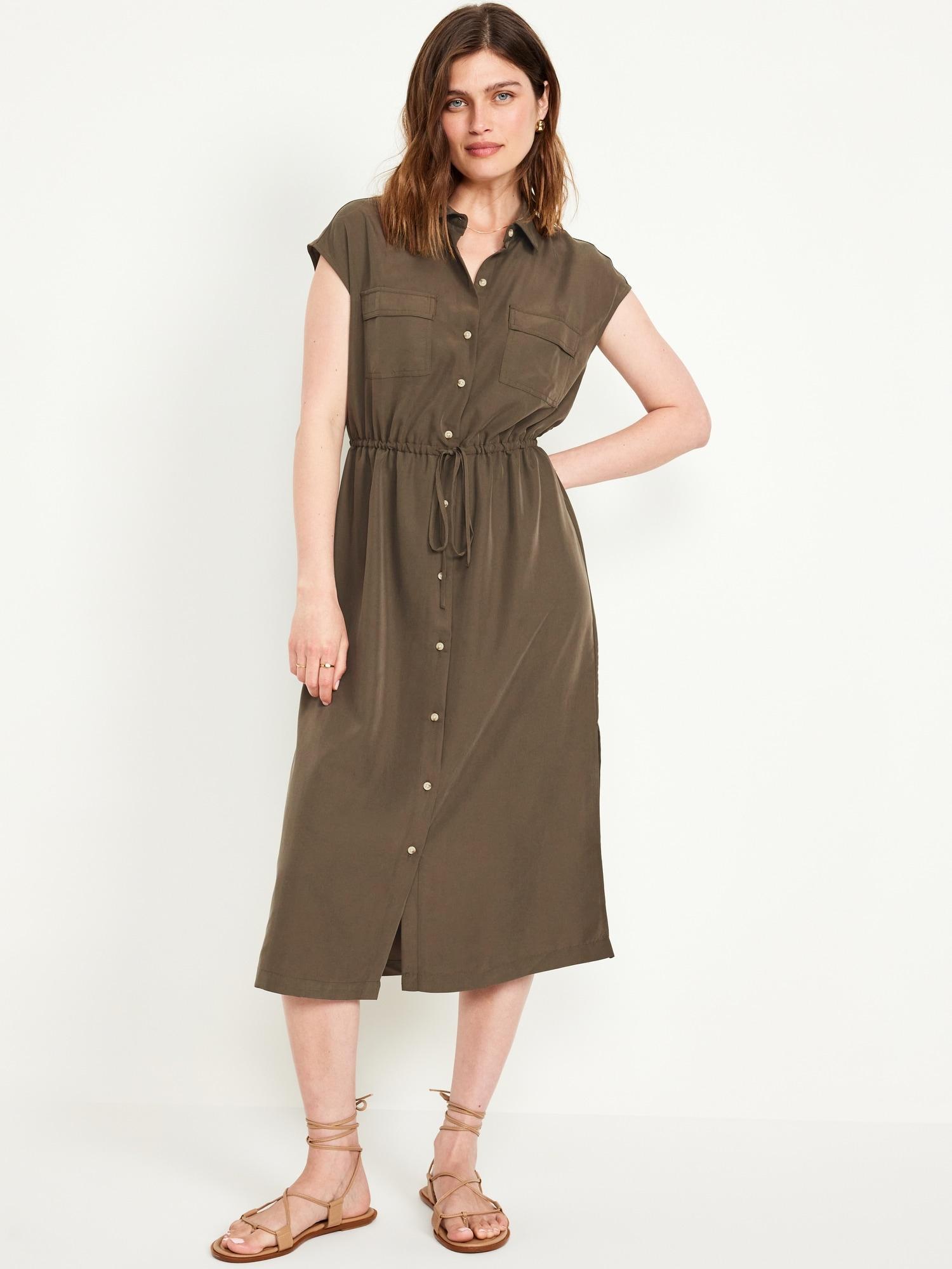 Waist-Defined Utility Midi Shirt Dress Product Image