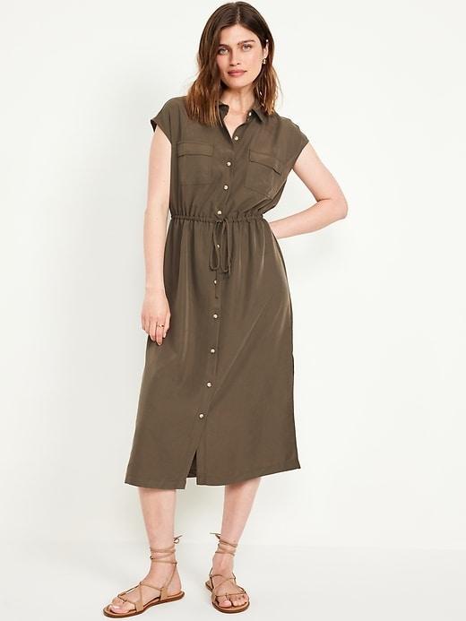 Waist-Defined Utility Midi Shirt Dress Product Image