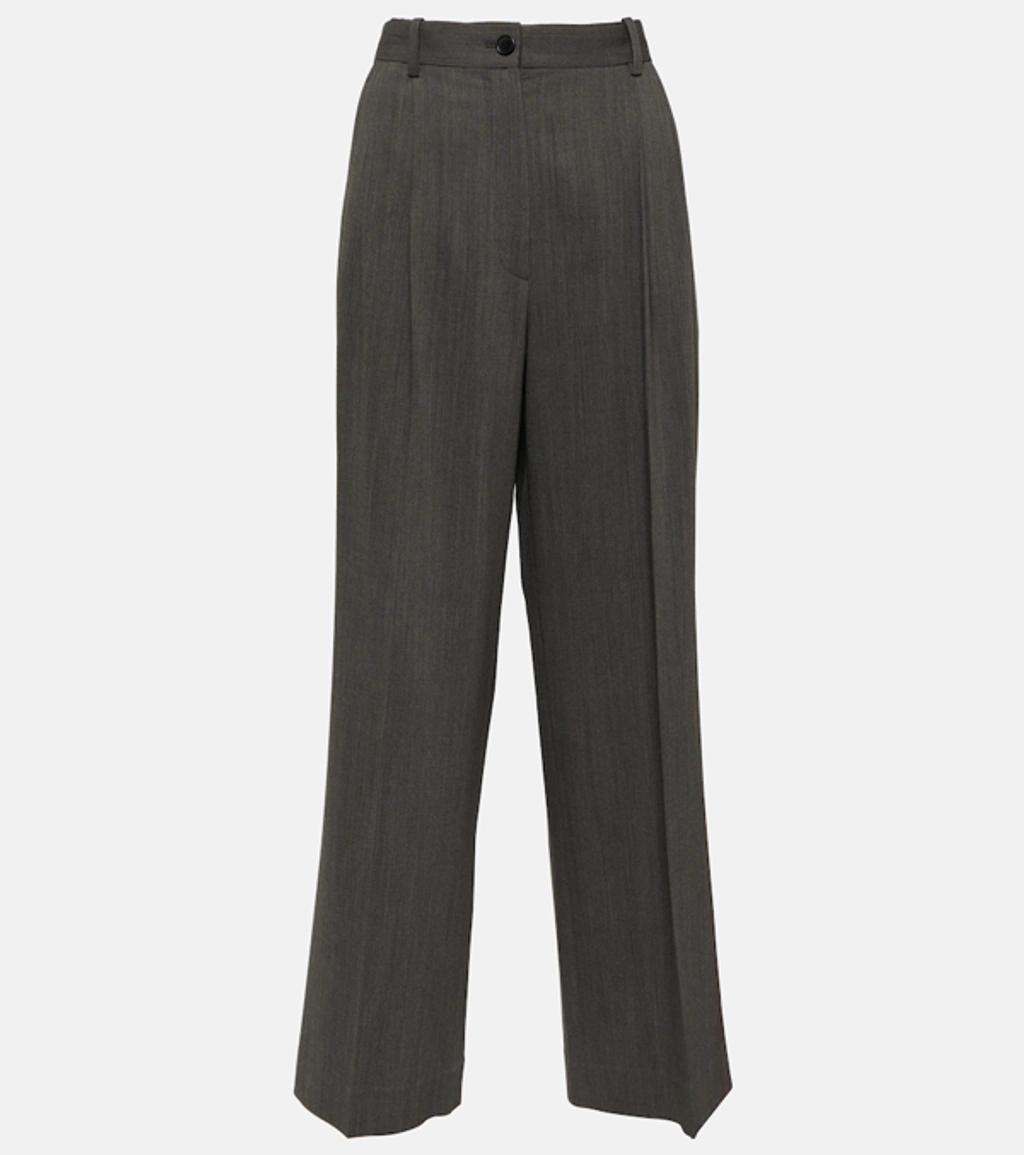 Wool-blend Wide-leg Pants In Grey Product Image