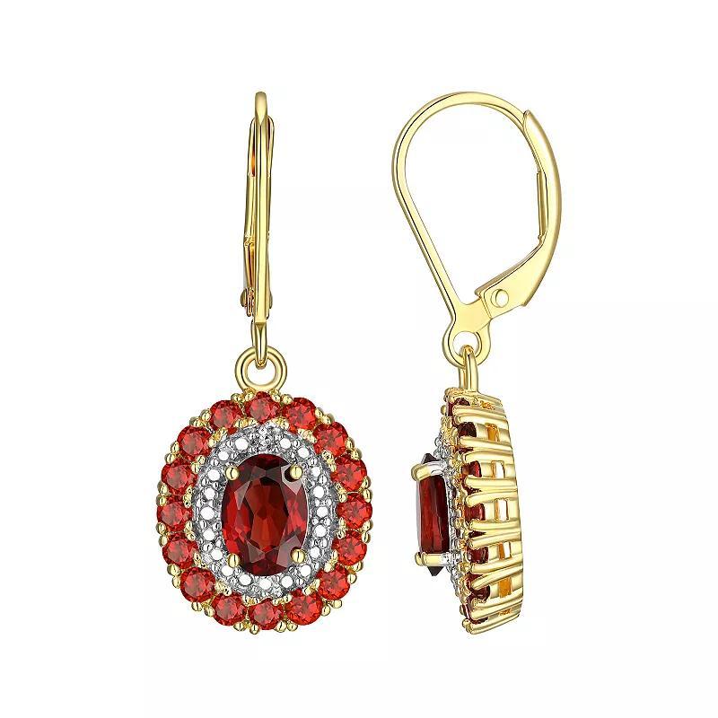 18K Gold Over Silver Genuine Garnet and Diamond Accent Leverback Earrings, Womens, Gold Tone Product Image