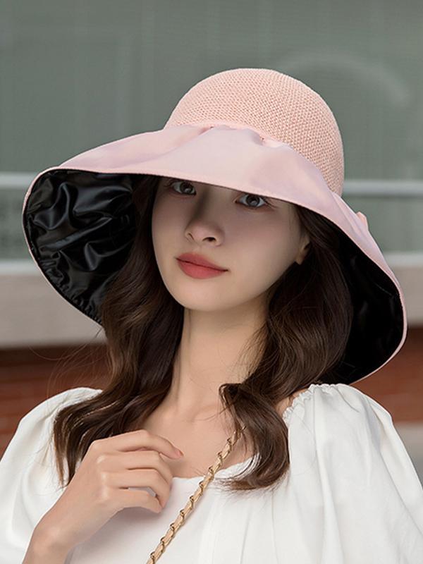 Bow-Embellished Split-Joint Sun protection Fisherman Hat Sun Hat Product Image