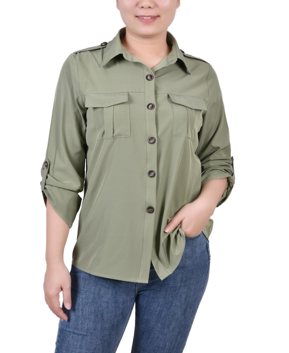 Ny Collection Womens 3/4 Sleeve Roll Tab Blouse Product Image