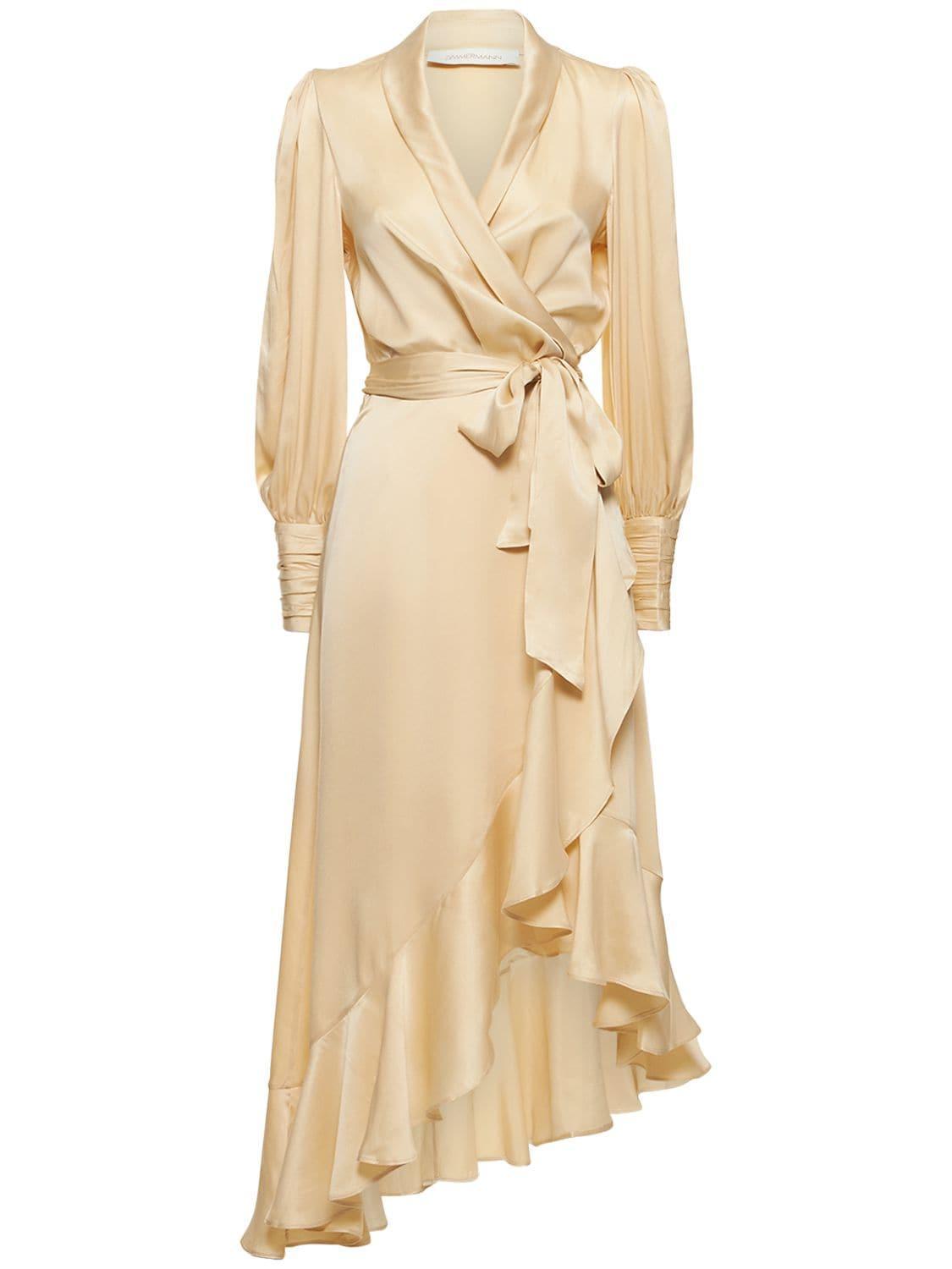 ZIMMERMANN Silk Wraparound Midi Dress In White Product Image