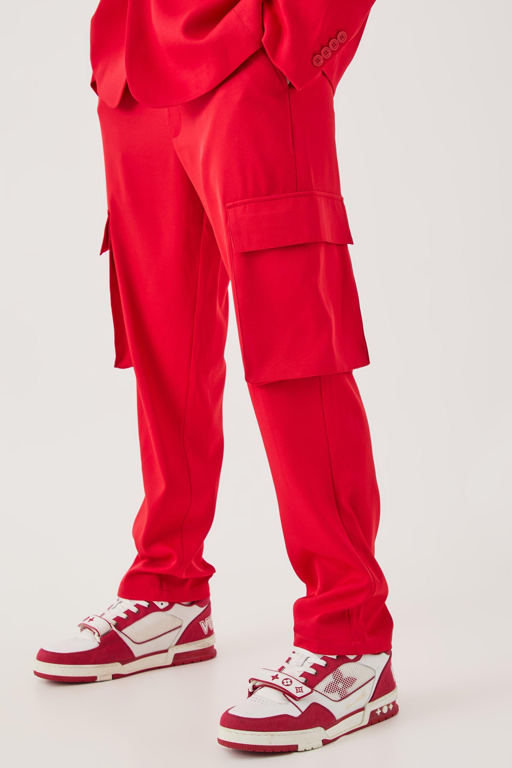 Mens Mix & Match Tailored Cargo Trousers, Red Product Image