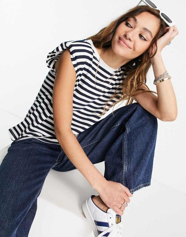 Only tank top with shoulder pads in navy stripe Product Image