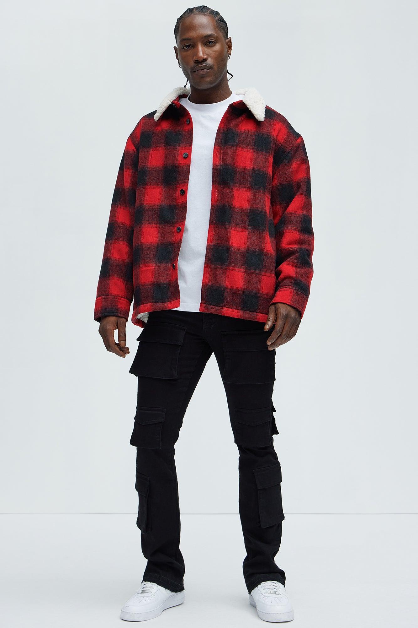 Sherpa Flannel Shacket - Red/Black Product Image