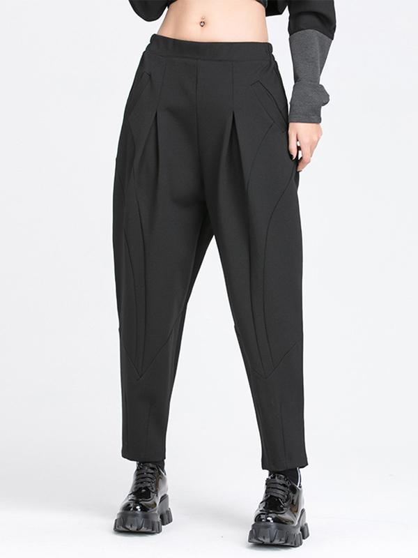 Harem Pants Loose Elasticity Pleated Pockets Solid Color Split-Joint Pants Product Image